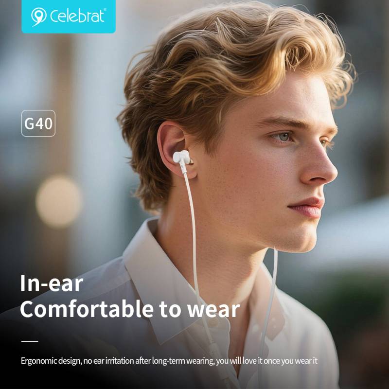 Celebrat earphones με μικρόφωνο G40, USB-C σύνδεση, 10mm, 1.2m, λευκά – φωτογραφία 2