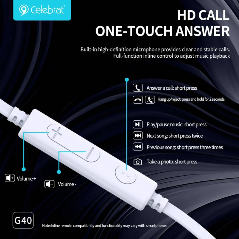 Celebrat earphones με μικρόφωνο G40, USB-C σύνδεση, 10mm, 1.2m, λευκά – φωτογραφία 3