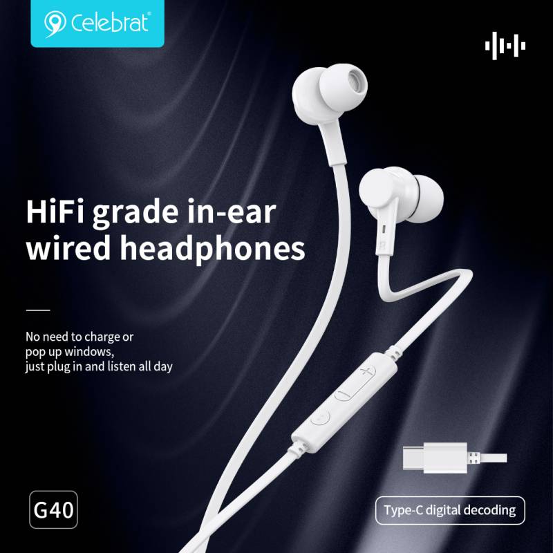 Celebrat earphones με μικρόφωνο G40, USB-C σύνδεση, 10mm, 1.2m, λευκά – φωτογραφία 4