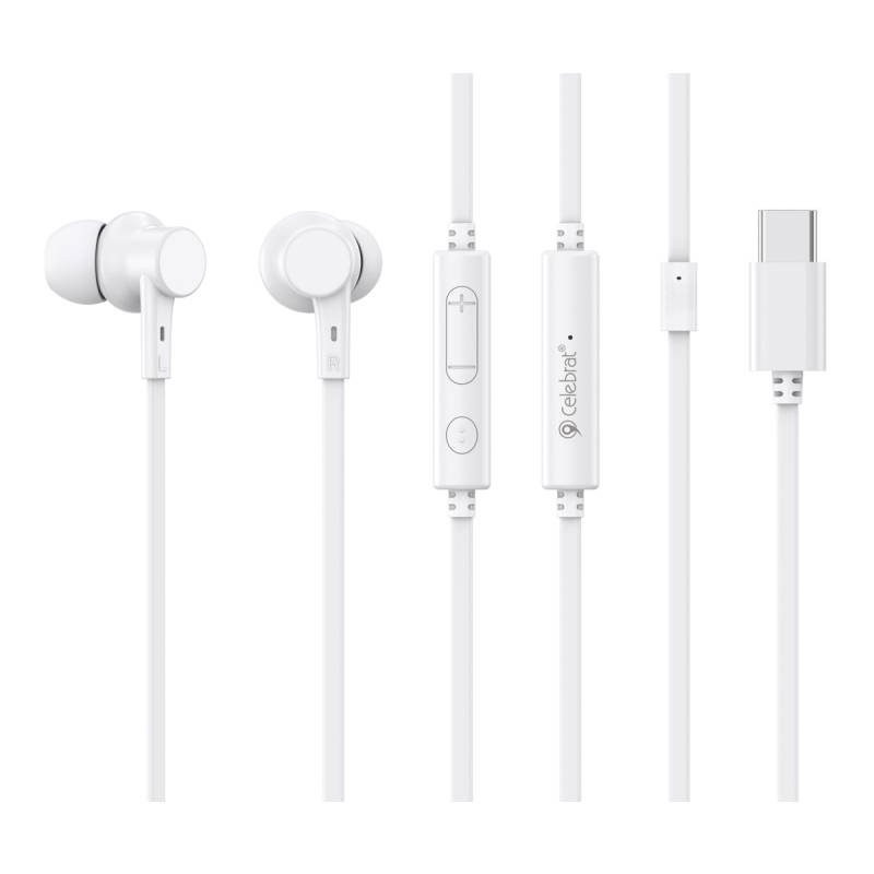 Celebrat earphones με μικρόφωνο G40, USB-C σύνδεση, 10mm, 1.2m, λευκά