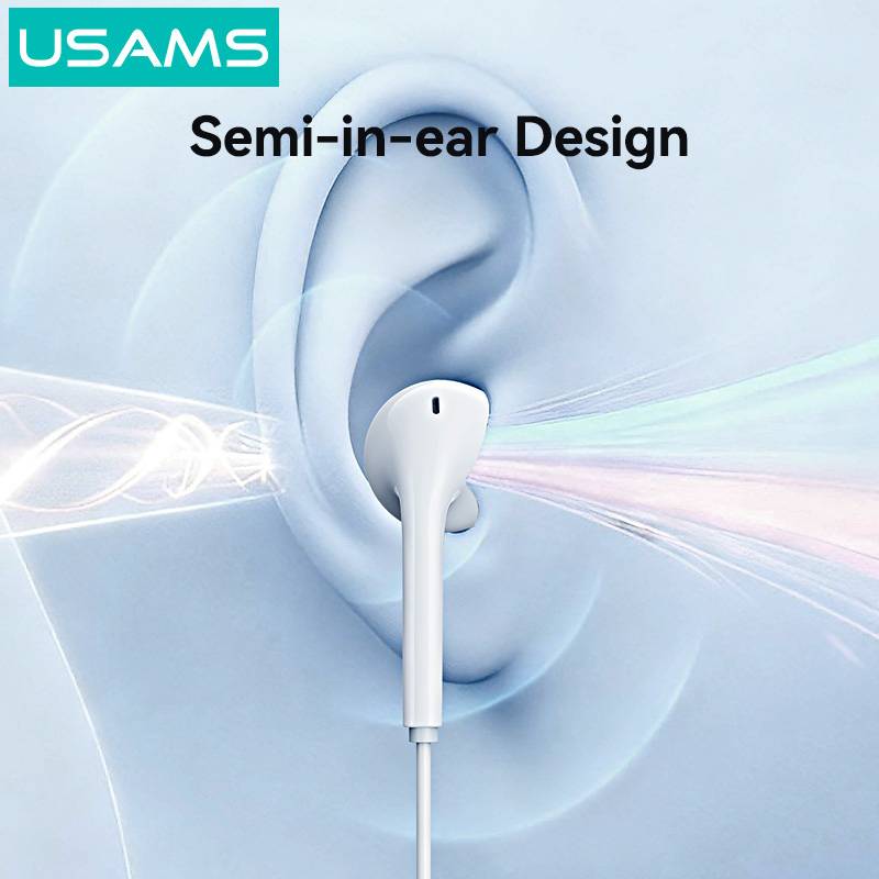 USAMS earphones με μικρόφωνο SJ771, USB-C σύνδεση, 1.2m, λευκά – φωτογραφία 2