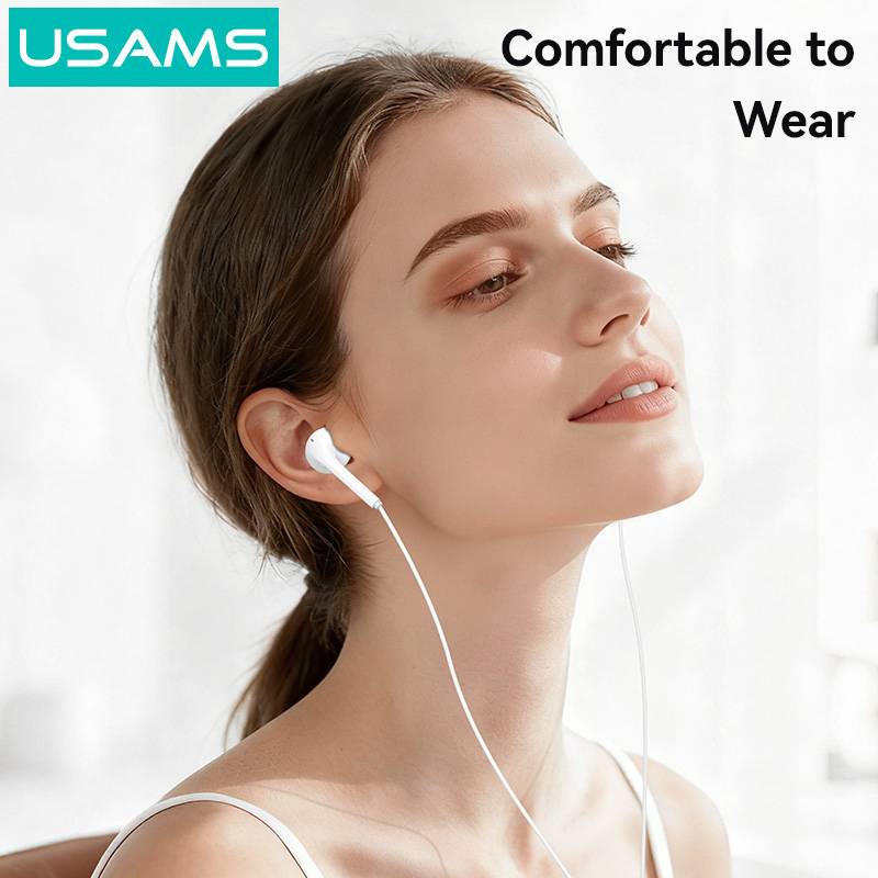 USAMS earphones με μικρόφωνο SJ771, USB-C σύνδεση, 1.2m, λευκά – φωτογραφία 3