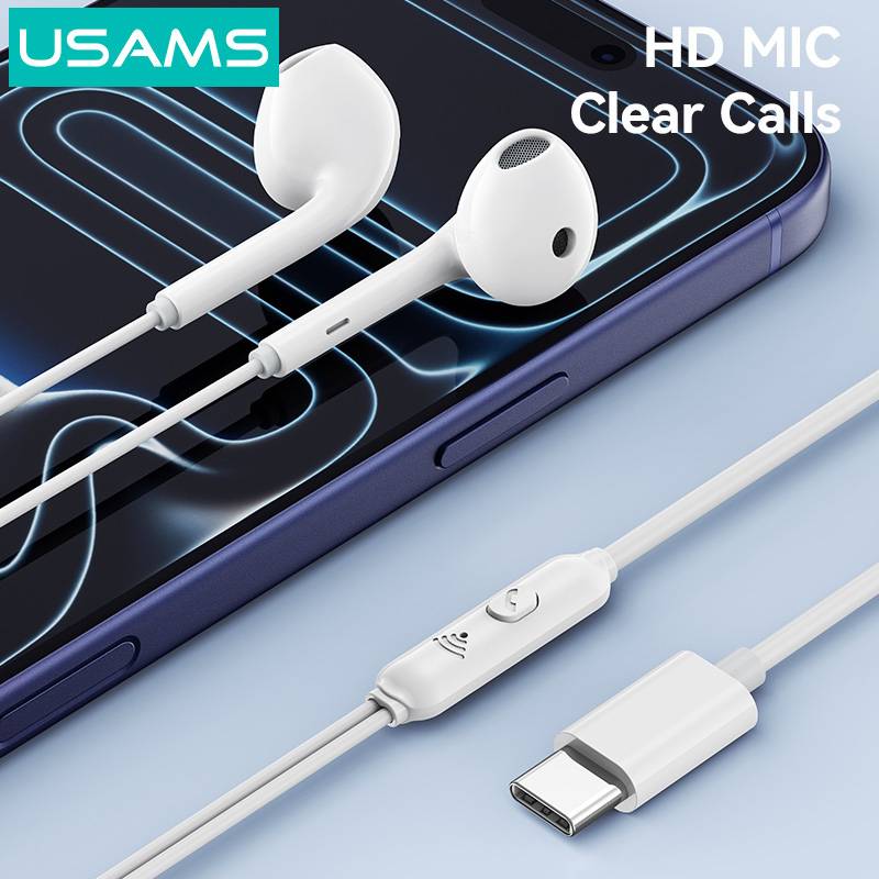 USAMS earphones με μικρόφωνο SJ771, USB-C σύνδεση, 1.2m, λευκά – φωτογραφία 5
