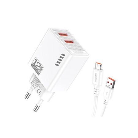 KAKUSIGA φορτιστής τοίχου KSC-1238 με καλώδιο micro USB, 2x USB, 12W, λευκός