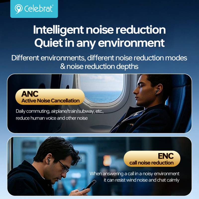 Celebrat earphones με θήκη φόρτισης W72, True Wireless, 10mm, 33/380mAh, ANC & ENC, μαύρα – φωτογραφία 2