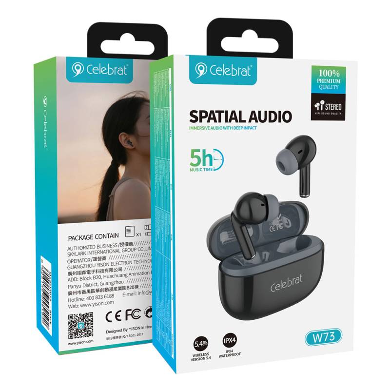 Celebrat earphones με θήκη φόρτισης W73, True Wireless, 13mm, 33/380mAh, μαύρα – φωτογραφία 6