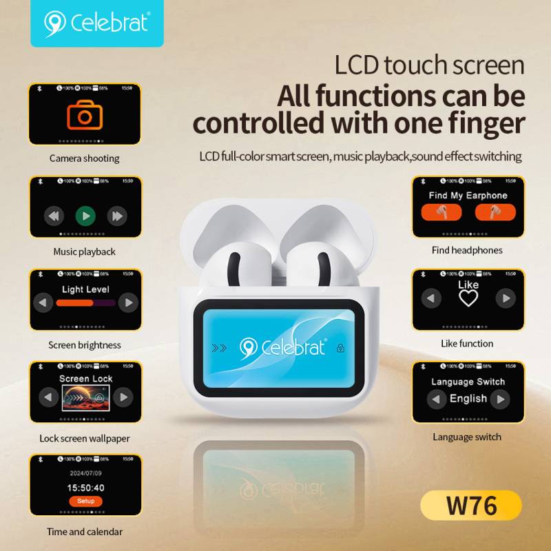 Celebrat earphones με θήκη φόρτισης W76, True Wireless, 13mm, 25/300mAh, λευκά – φωτογραφία 2
