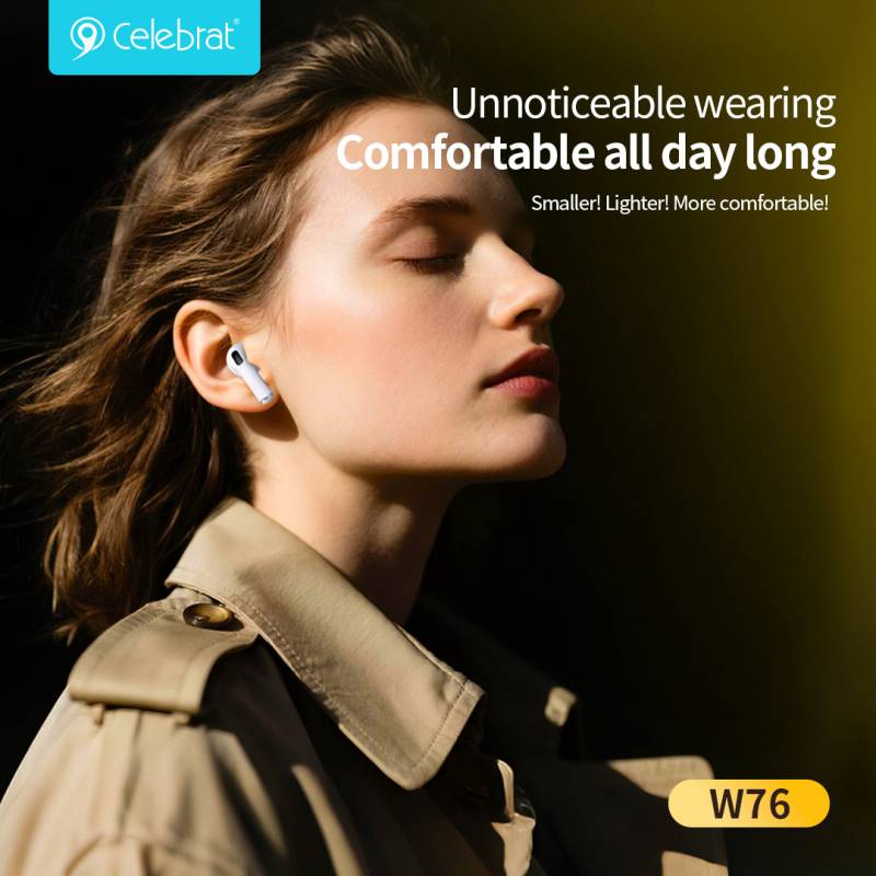 Celebrat earphones με θήκη φόρτισης W76, True Wireless, 13mm, 25/300mAh, λευκά – φωτογραφία 3