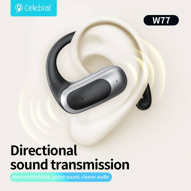 Celebrat earphones με θήκη φόρτισης W77, OWS, 12mm, 40/400mAh, μαύρα – φωτογραφία 2