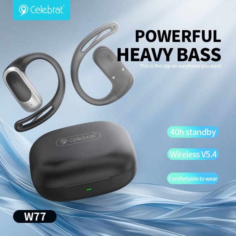 Celebrat earphones με θήκη φόρτισης W77, OWS, 12mm, 40/400mAh, μαύρα – φωτογραφία 5