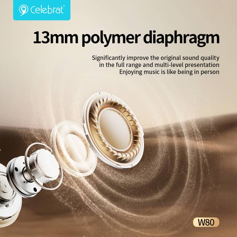 Celebrat earphones με θήκη φόρτισης W80, True Wireless, 13mm, 30/230mAh, γκρι – φωτογραφία 3