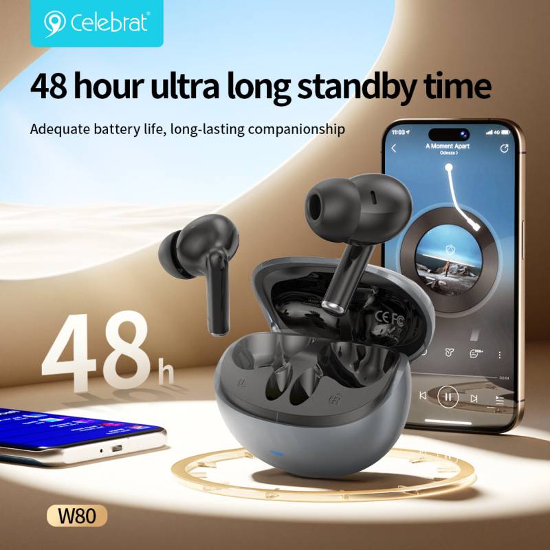 Celebrat earphones με θήκη φόρτισης W80, True Wireless, 13mm, 30/230mAh, γκρι – φωτογραφία 5