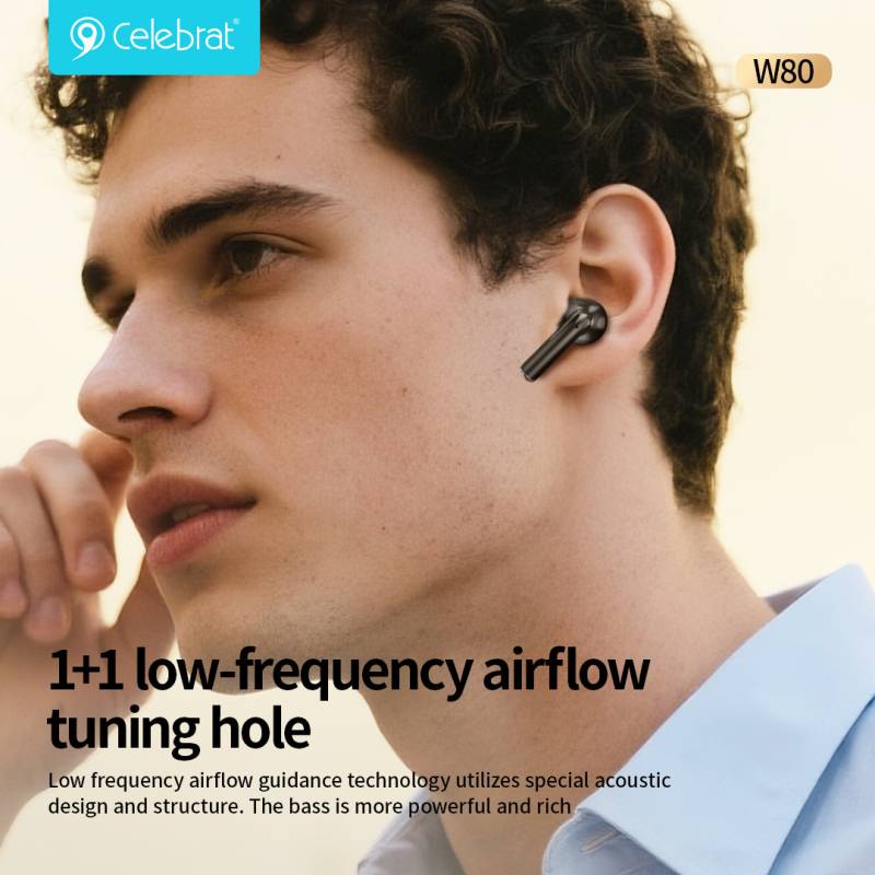 Celebrat earphones με θήκη φόρτισης W80, True Wireless, 13mm, 30/230mAh, λευκά – φωτογραφία 2