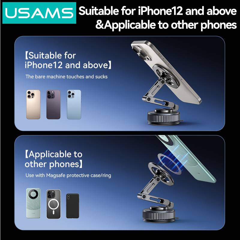 USAMS βάση smartphone αυτοκινήτου ZJ087 για ταμπλό/παρμπρίζ, μαγνητική, μαύρη – φωτογραφία 4