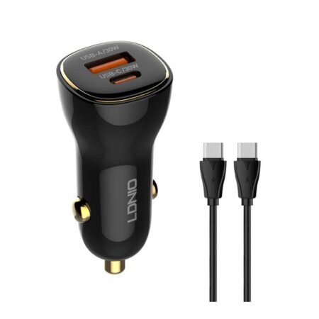 LDNIO φορτιστής αυτοκινήτου C103 με καλώδιο USB-C, USB/USB-C, 60W, μαύρος