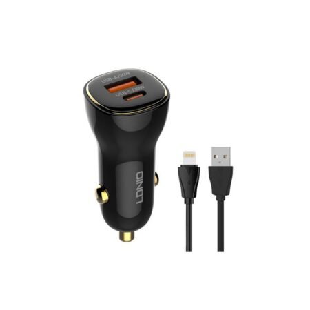 LDNIO φορτιστής αυτοκινήτου C103 με καλώδιο Lightning, USB/USB-C, 60W, μαύρος