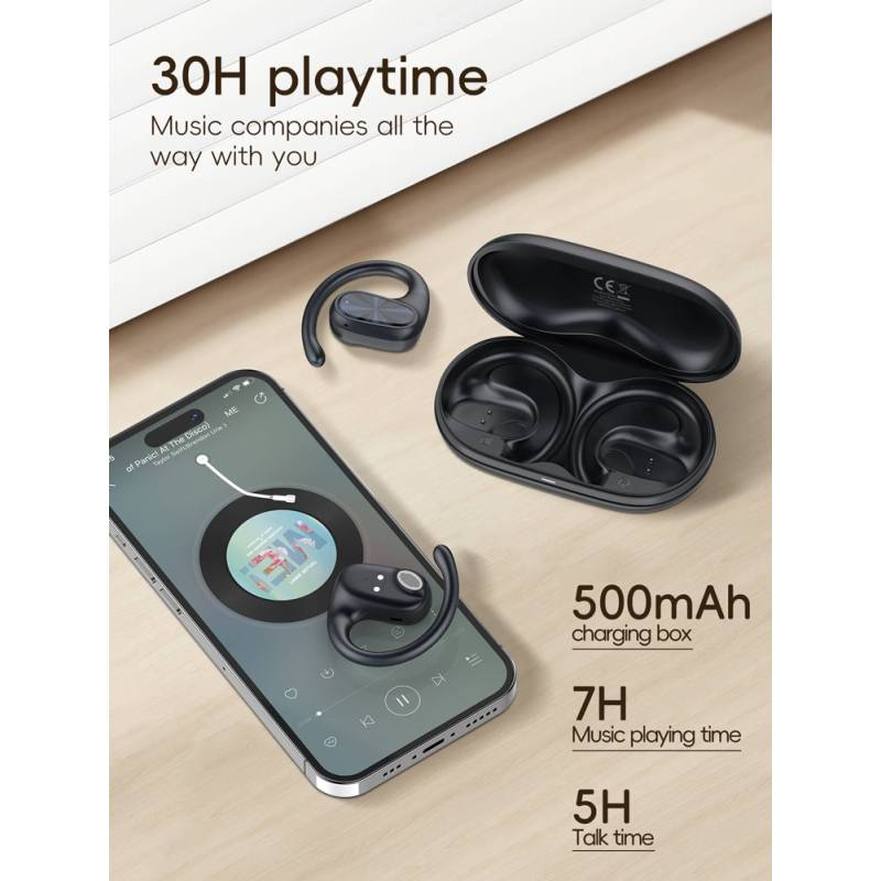 Ldnio earphones με θήκη φόρτισης T07, OWS Bone Conduction, 15mm, 60/500mAh, μαύρα – φωτογραφία 5