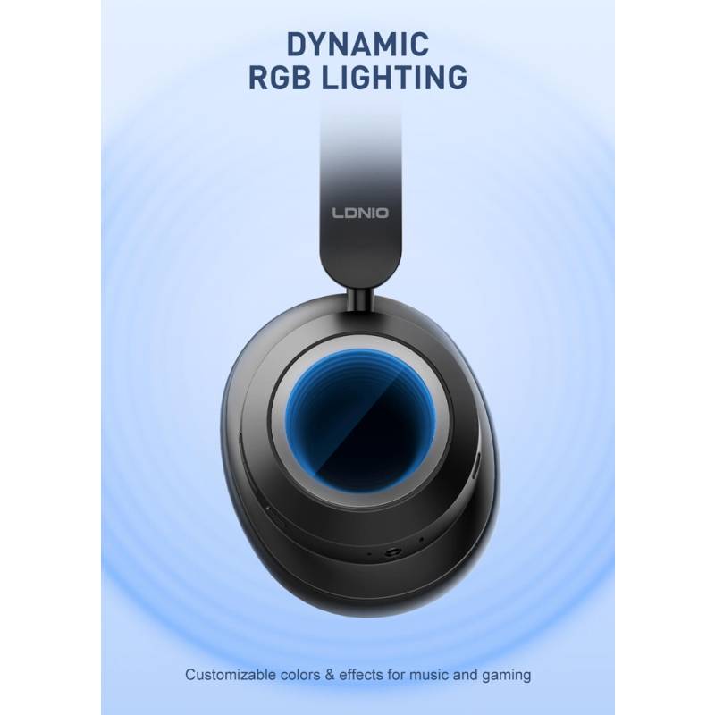 Ldnio headphones H01, ασύρματα & ενσύρματα, 40mm, 1000mAh, ANC, μαύρα – φωτογραφία 2