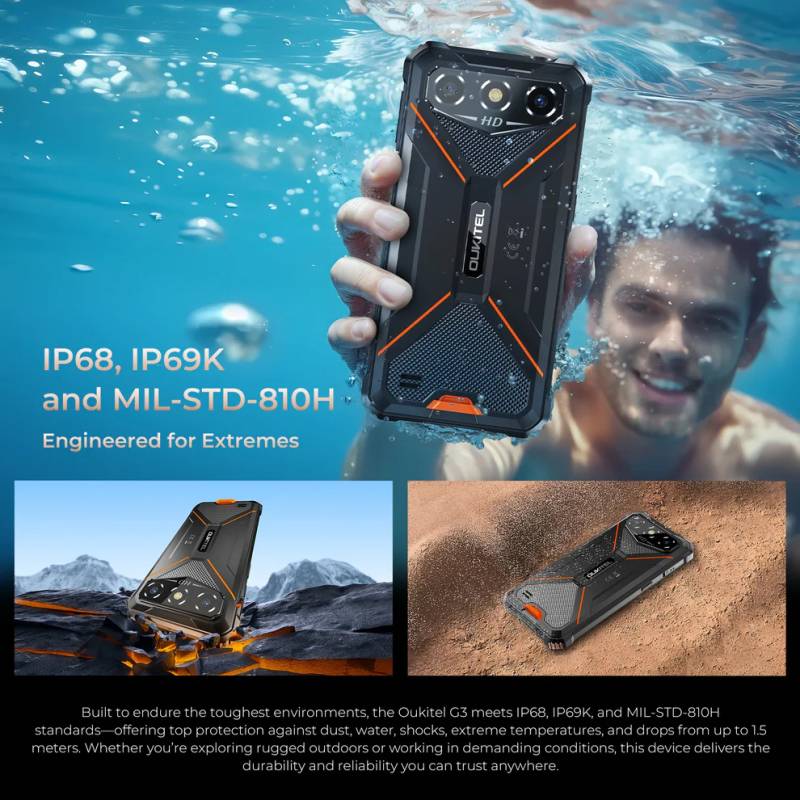 Oukitel smartphone G3, 6", 4/128GB, 6300mAh, IP68/IP69K/MIL-STD 810H, μαύρο – φωτογραφία 6
