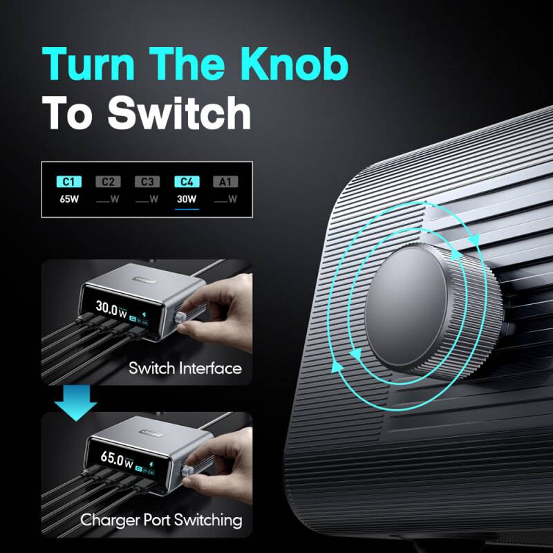 Powertech σταθμός φόρτισης PT-1622 με οθόνη, USB & 4x USB-C, GaN, 100W, ασημί – φωτογραφία 5