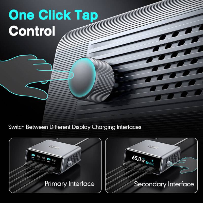Powertech σταθμός φόρτισης PT-1622 με οθόνη, USB & 4x USB-C, GaN, 100W, ασημί – φωτογραφία 6