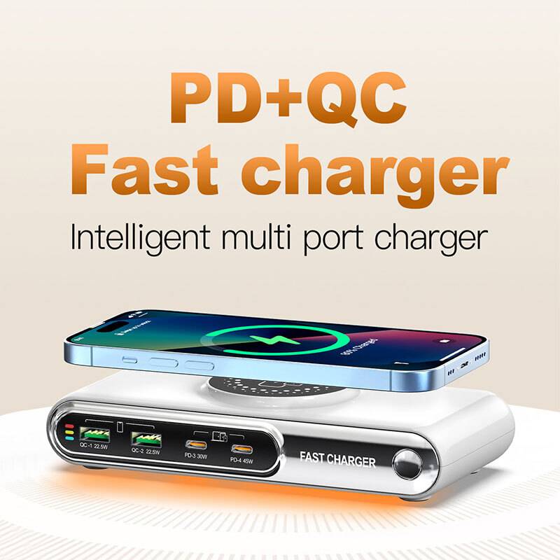 Powertech σταθμός φόρτισης PT-1624, 2x USB/2x USB-C/wireless, 72W, λευκός – φωτογραφία 2