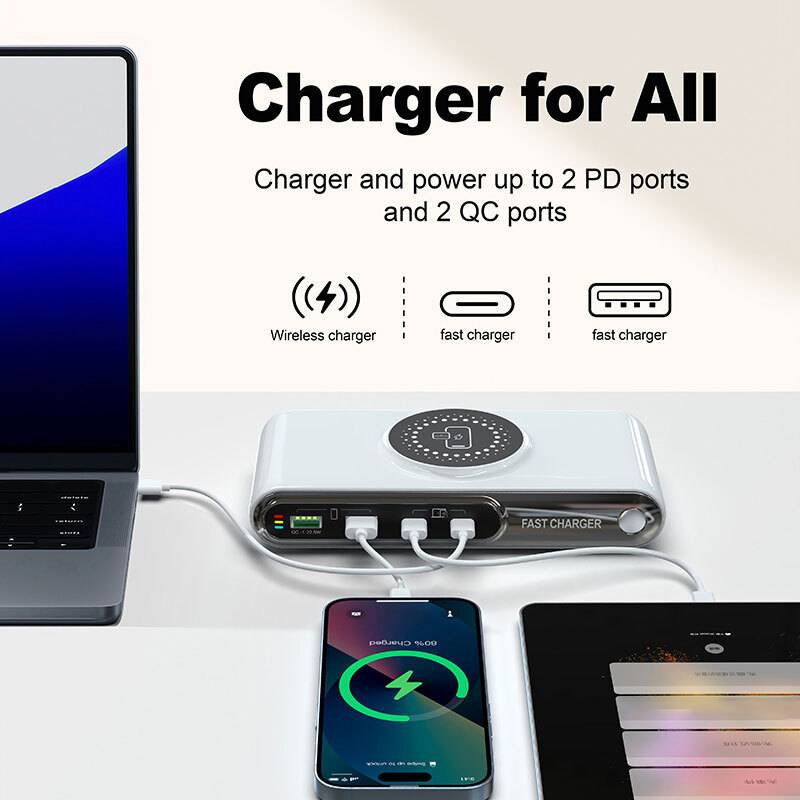 Powertech σταθμός φόρτισης PT-1624, 2x USB/2x USB-C/wireless, 72W, λευκός – φωτογραφία 3