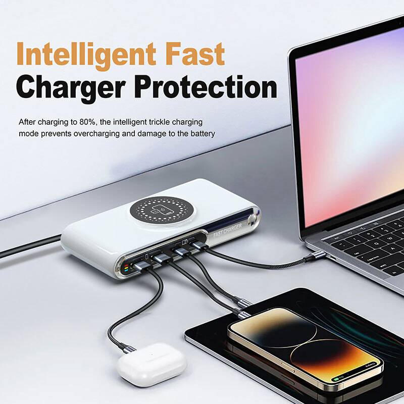 Powertech σταθμός φόρτισης PT-1624, 2x USB/2x USB-C/wireless, 72W, λευκός – φωτογραφία 4