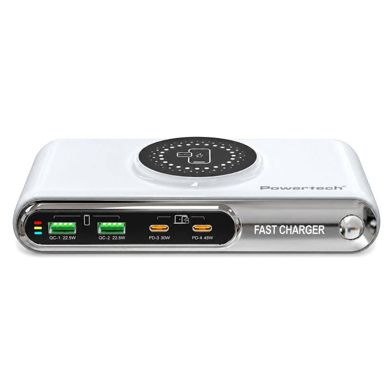 Powertech σταθμός φόρτισης PT-1624, 2x USB/2x USB-C/wireless, 72W, λευκός Powertech σταθμός φόρτισης PT-1624, 2x USB/2x USB-C/wireless, 72W, λευκός