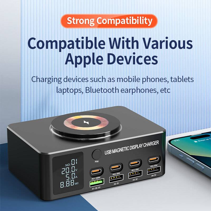 Powertech σταθμός φόρτισης PT-1625 με οθόνη, 4x USB/4x USB-C/wireless, 140W, μαύρος – φωτογραφία 5