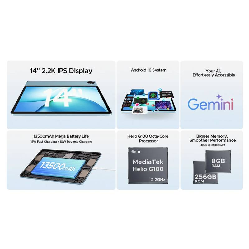 Doogee tablet Tab E3 Max, 14", 8/256GB, 4G, Android 16, 13500mAh, γκρι – φωτογραφία 2
