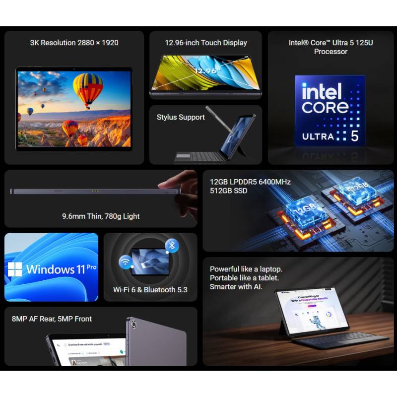 Chuwi tablet Hi10 Max με πληκτρολόγιο/θήκη, 12.96", 12/512GB, Windows 11 Pro, 4820mAh, γκρι – φωτογραφία 2