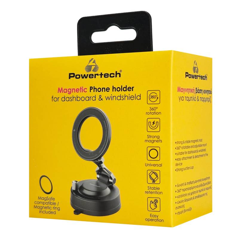 Powertech βάση smartphone αυτοκινήτου PT-1629 για ταμπλό/παρμπρίζ, μαγνητική, μαύρη – φωτογραφία 5