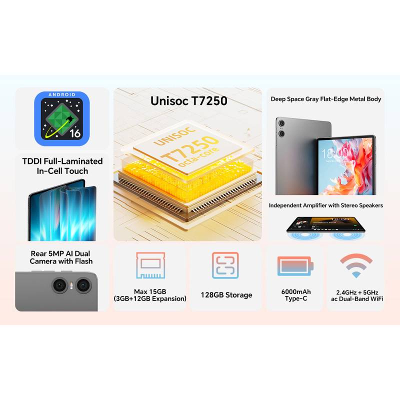 Teclast tablet P30T με πληκτρολόγιο/στυλό αφής/θήκη, 10.1", 3/128GB, Android 16, 6000mAh, γκρι – φωτογραφία 6