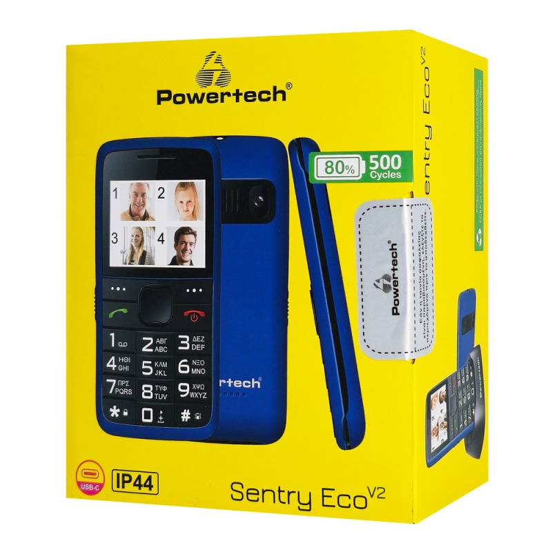Powertech κινητό τηλέφωνο Sentry Eco V2, dual SIM, πλήκτρο SOS, μπλε – φωτογραφία 3