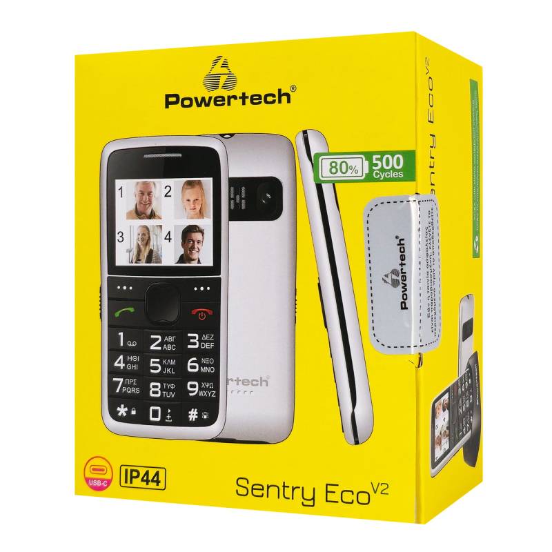 Powertech κινητό τηλέφωνο Sentry Eco V2, dual SIM, πλήκτρο SOS, λευκό – φωτογραφία 3