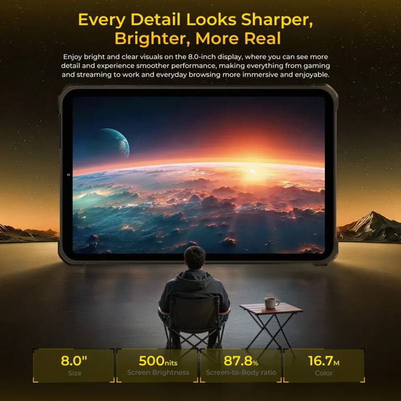 Oukitel tablet RT11, 8", 8/128GB, 10000mAh, 5G, IP68/IP69K/MIL-STD-810H, μαύρο – φωτογραφία 4
