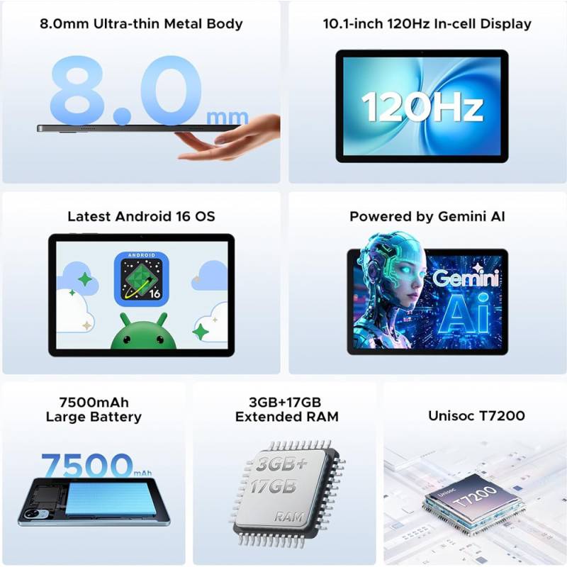 Doogee tablet Tab G5, 10.1", 3/128GB, 4G, Android 16, 7500mAh, μπλε – φωτογραφία 2