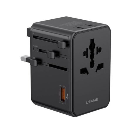 USAMS φορτιστής/αντάπτορας πρίζας CC334, USB & 3x USB-C, universal, 100W, GaN, μαύρος