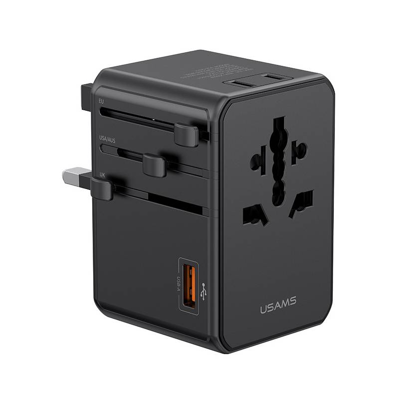 USAMS φορτιστής/αντάπτορας πρίζας CC334, USB & 3x USB-C, universal, 100W, GaN, μαύρος