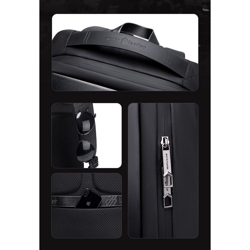 Arctic Hunter τσάντα πλάτης B00487 με θήκη laptop 15.6", λουκέτο TSA, 22L, μαύρη – φωτογραφία 4