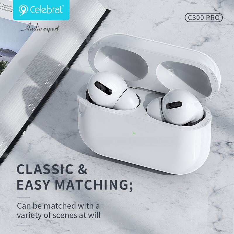 Celebrat earphones με θήκη φόρτισης T300 Pro, True Wireless, 13mm, 30/300mAh, λευκά – φωτογραφία 2