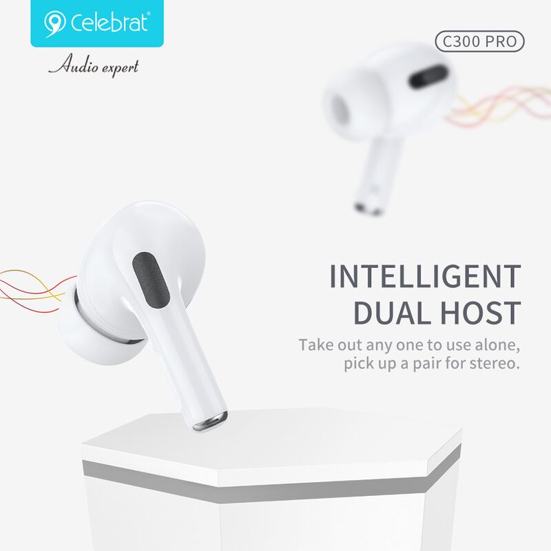 Celebrat earphones με θήκη φόρτισης T300 Pro, True Wireless, 13mm, 30/300mAh, λευκά – φωτογραφία 3