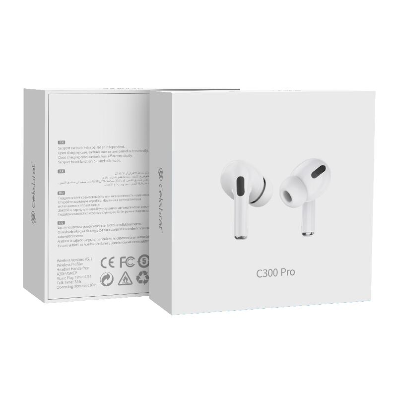 Celebrat earphones με θήκη φόρτισης T300 Pro, True Wireless, 13mm, 30/300mAh, λευκά – φωτογραφία 6
