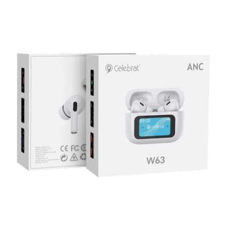 Celebrat earphones με θήκη φόρτισης W63, οθόνη αφής, TWS, ANC, 13mm, 30/360mAh, λευκό – φωτογραφία 4