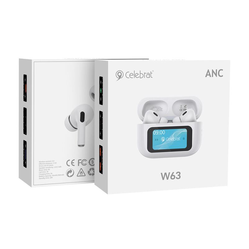 Celebrat earphones με θήκη φόρτισης W63, οθόνη αφής, TWS, ANC, 13mm, 30/360mAh, λευκό – φωτογραφία 4