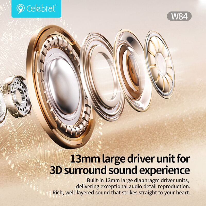 Celebrat earphones με θήκη φόρτισης W84, OWS, 13mm, 30/300mAh, μπεζ – φωτογραφία 3