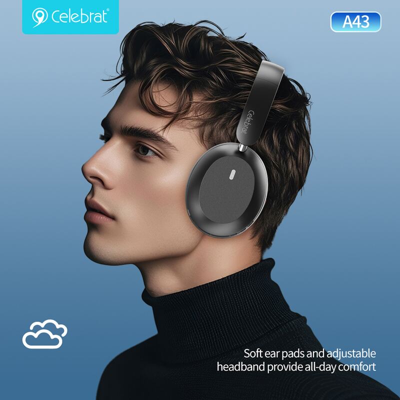 Celebrat headphones A43, ασύρματα & ενσύρματα, 40mm, 300mAh, μαύρα – φωτογραφία 2
