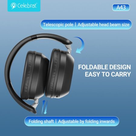 Celebrat headphones A43, ασύρματα & ενσύρματα, 40mm, 300mAh, μαύρα – φωτογραφία 3
