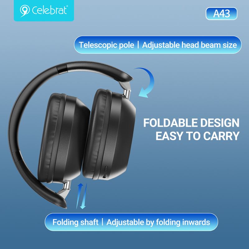 Celebrat headphones A43, ασύρματα & ενσύρματα, 40mm, 300mAh, μαύρα – φωτογραφία 3